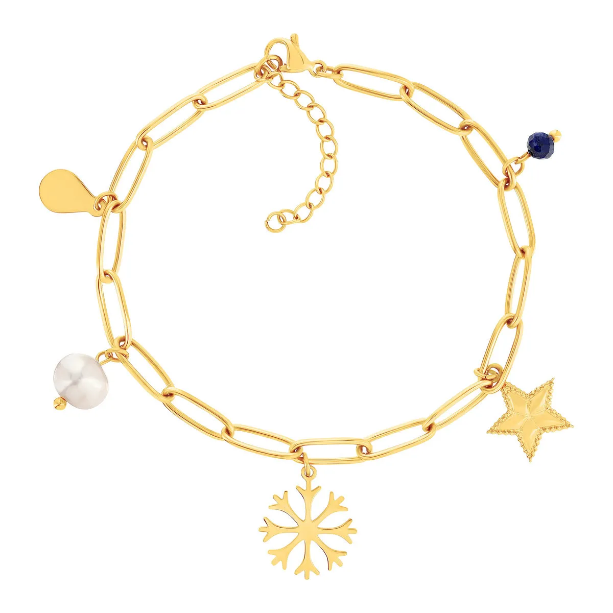 Bracelet acier doré 5 pampilles 21 cm