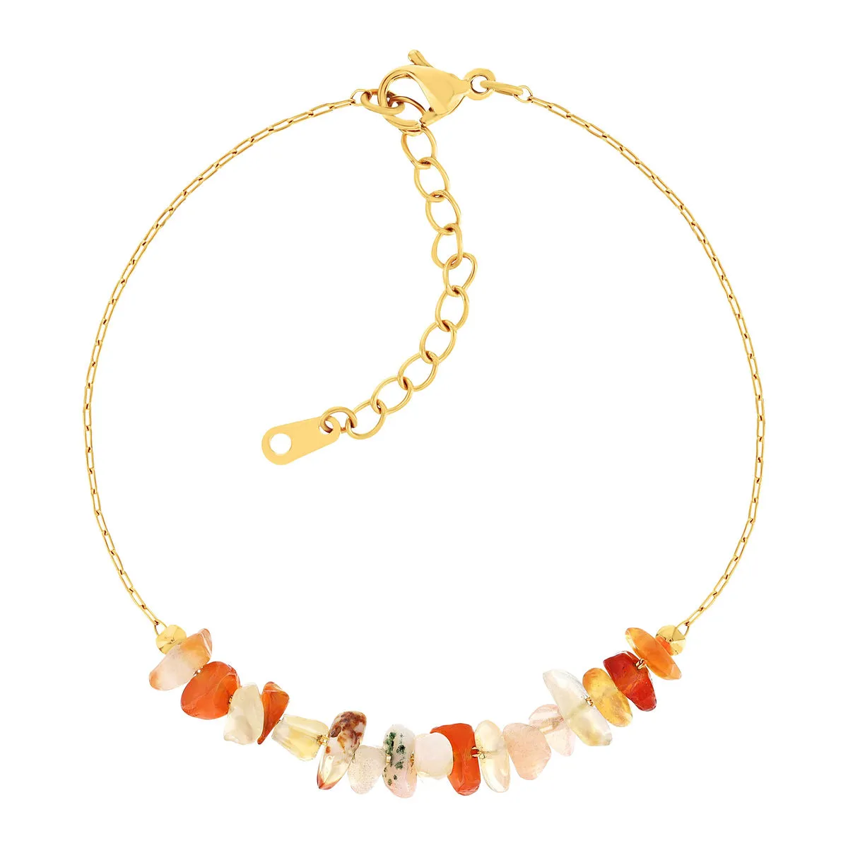 Bracelet acier doré agates oranges 20 cm