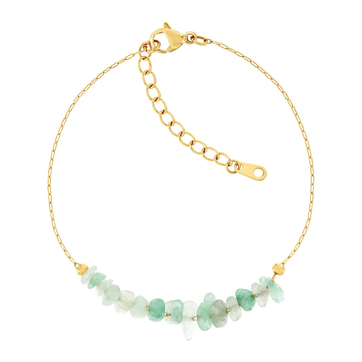Bracelet acier doré aventurines vertes 20 cm