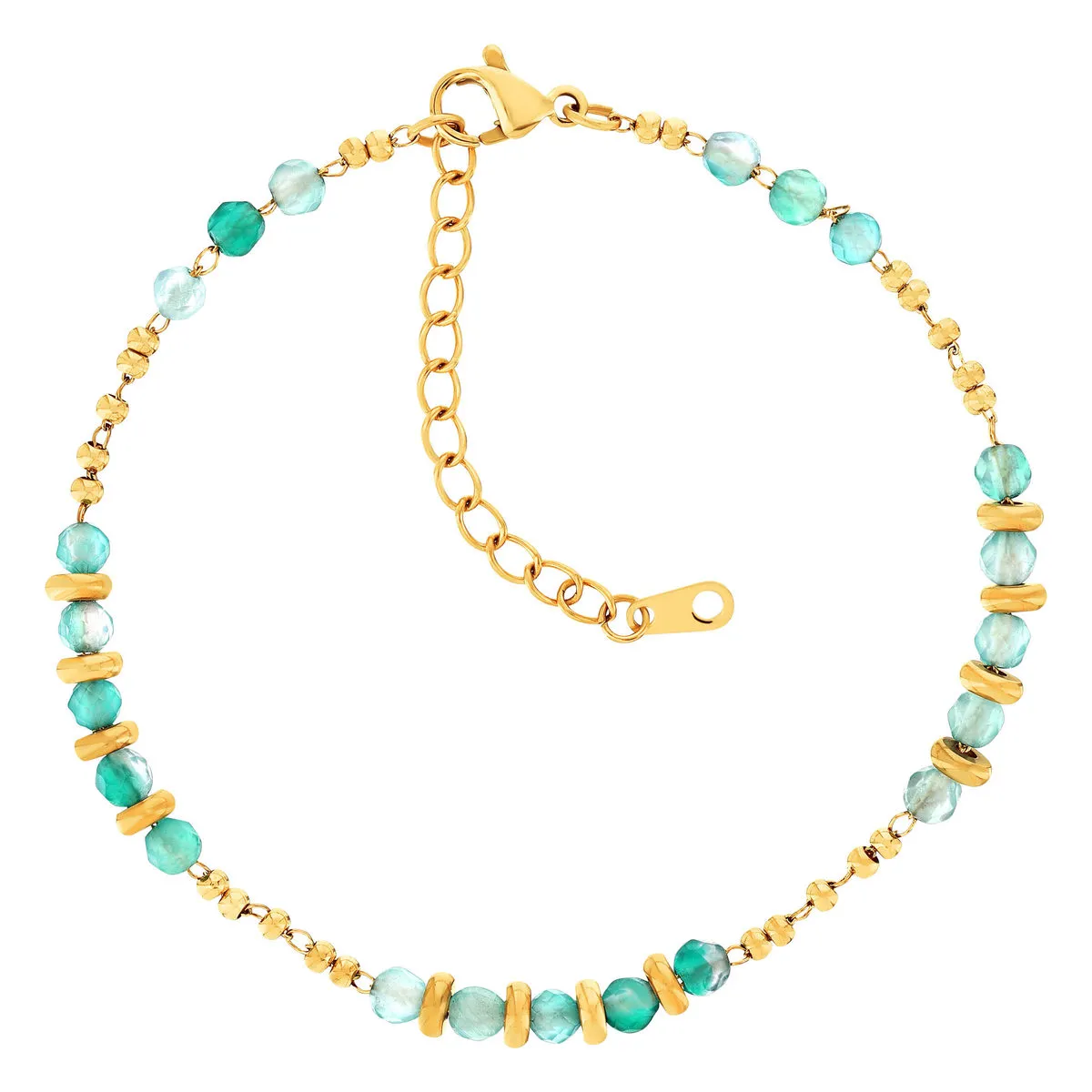 Bracelet acier doré fluorites 20 cm