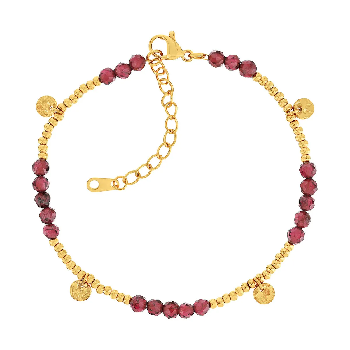 Bracelet acier doré grenats 20 cm