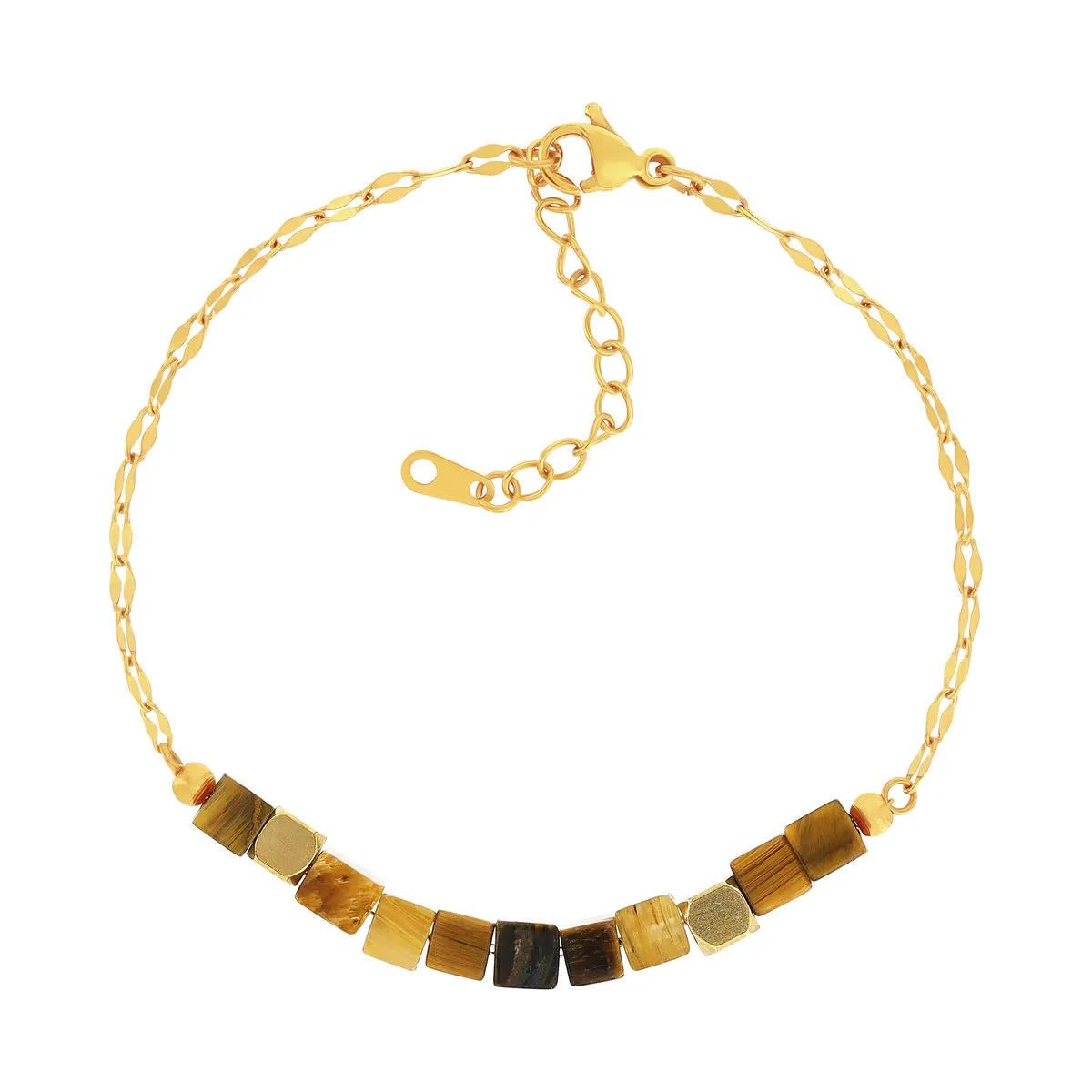 Bracelet acier doré pierres oeil de tigre 20 cm