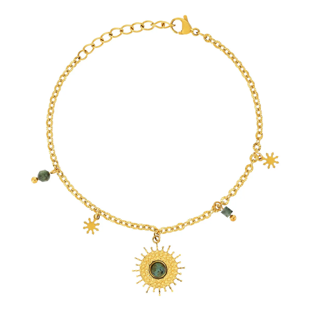 Bracelet acier jaune pierres naturelles 18,5 cm