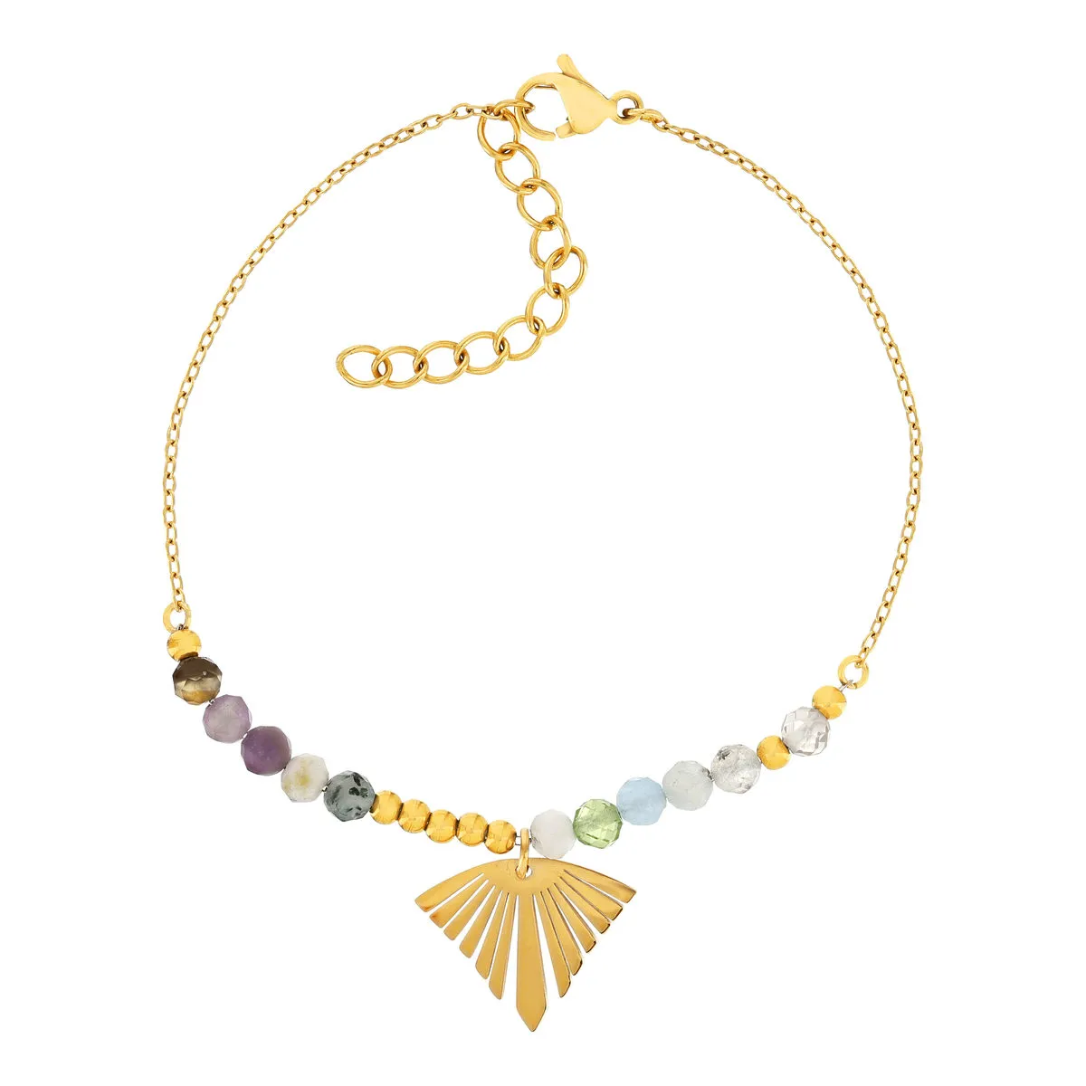 Bracelet acier jaune pierres naturelles 20 cm