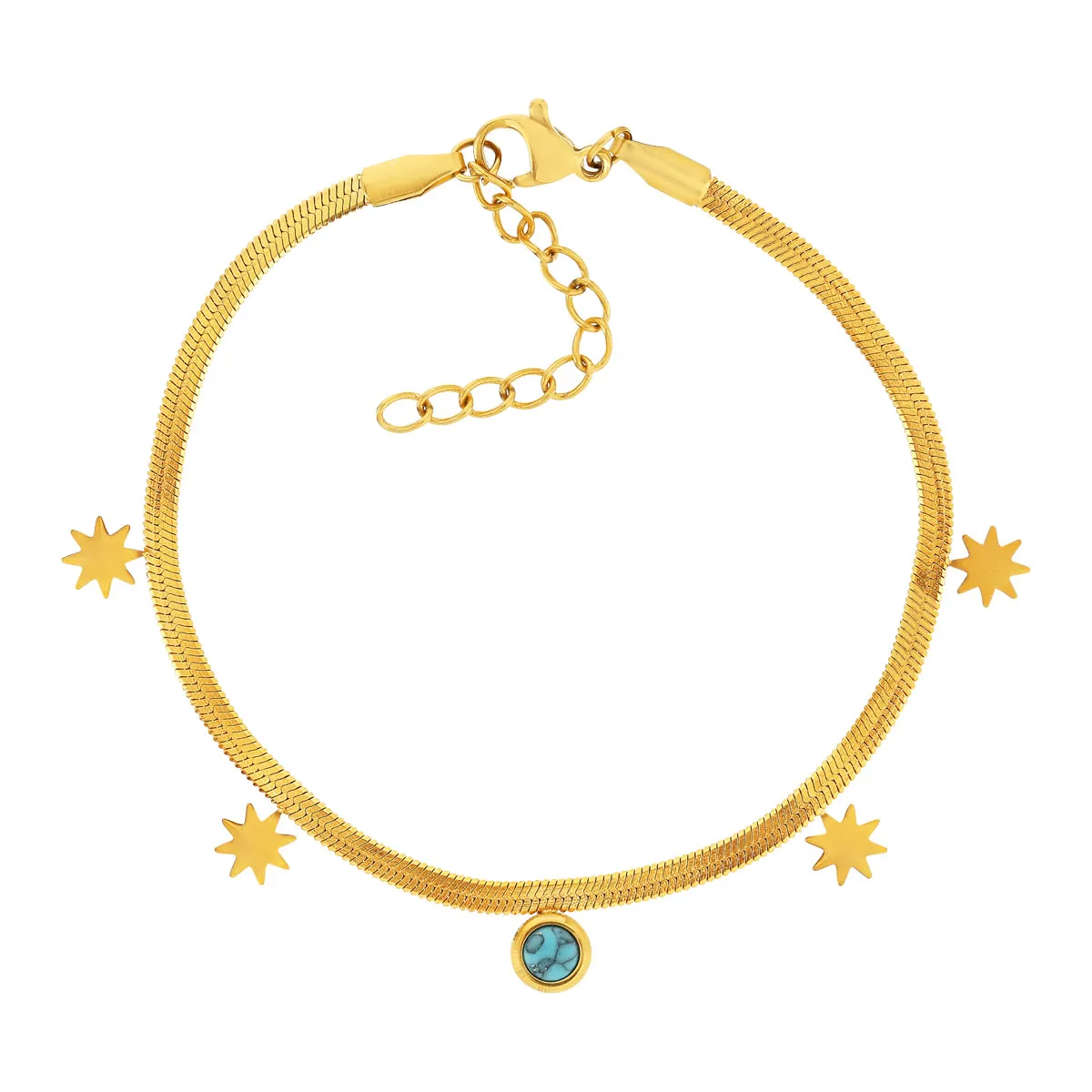 Bracelet acier jaune turquoise étoile 20 cm