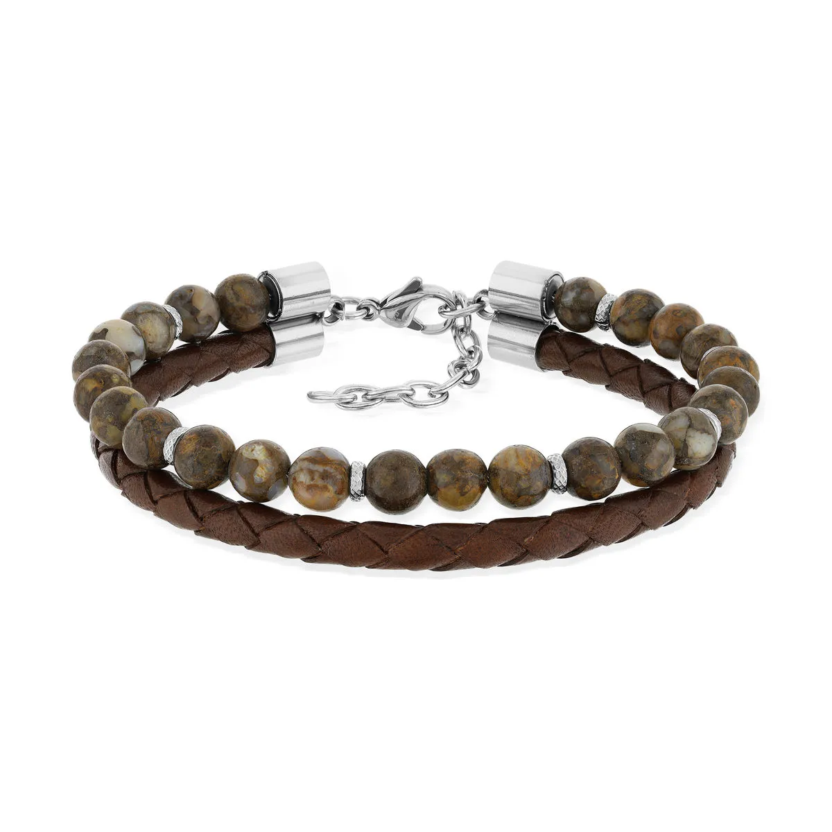 Bracelet agate cuir marron acier