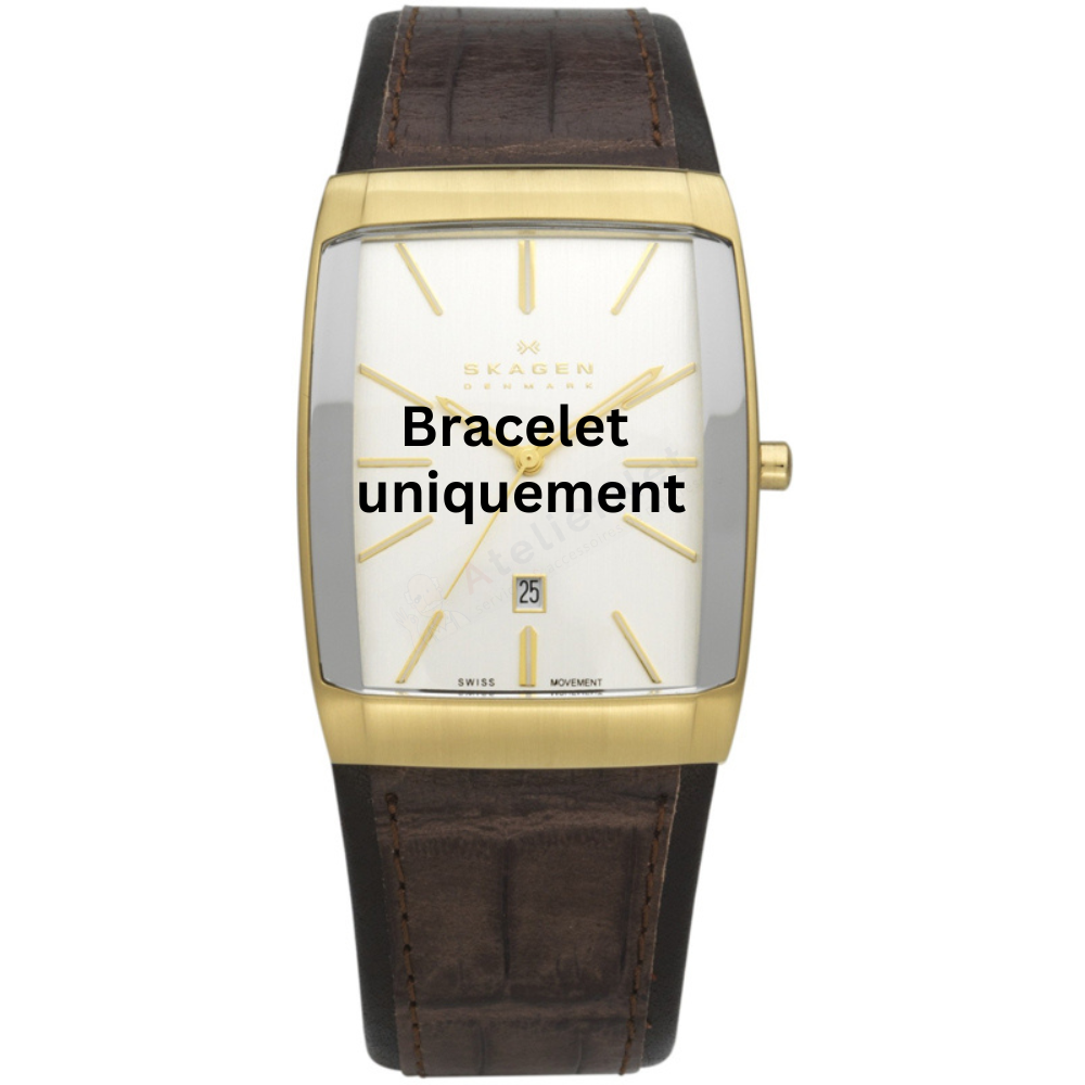 Bracelet cuir marron Skagen - 984 LARGE / 984LGLD