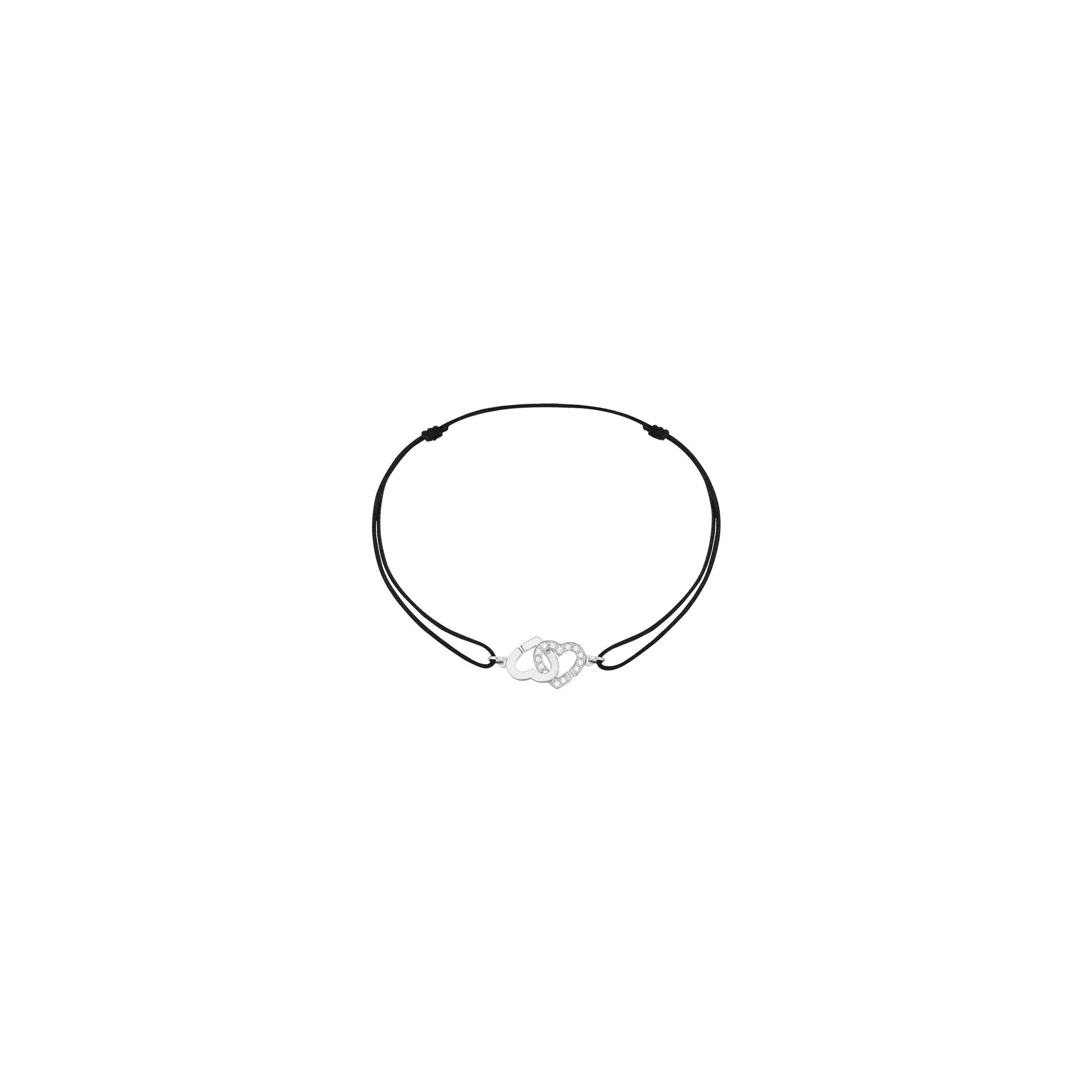 Bracelet Dinh Van Double Cœurs R9 en or blanc et diamants sur cordon