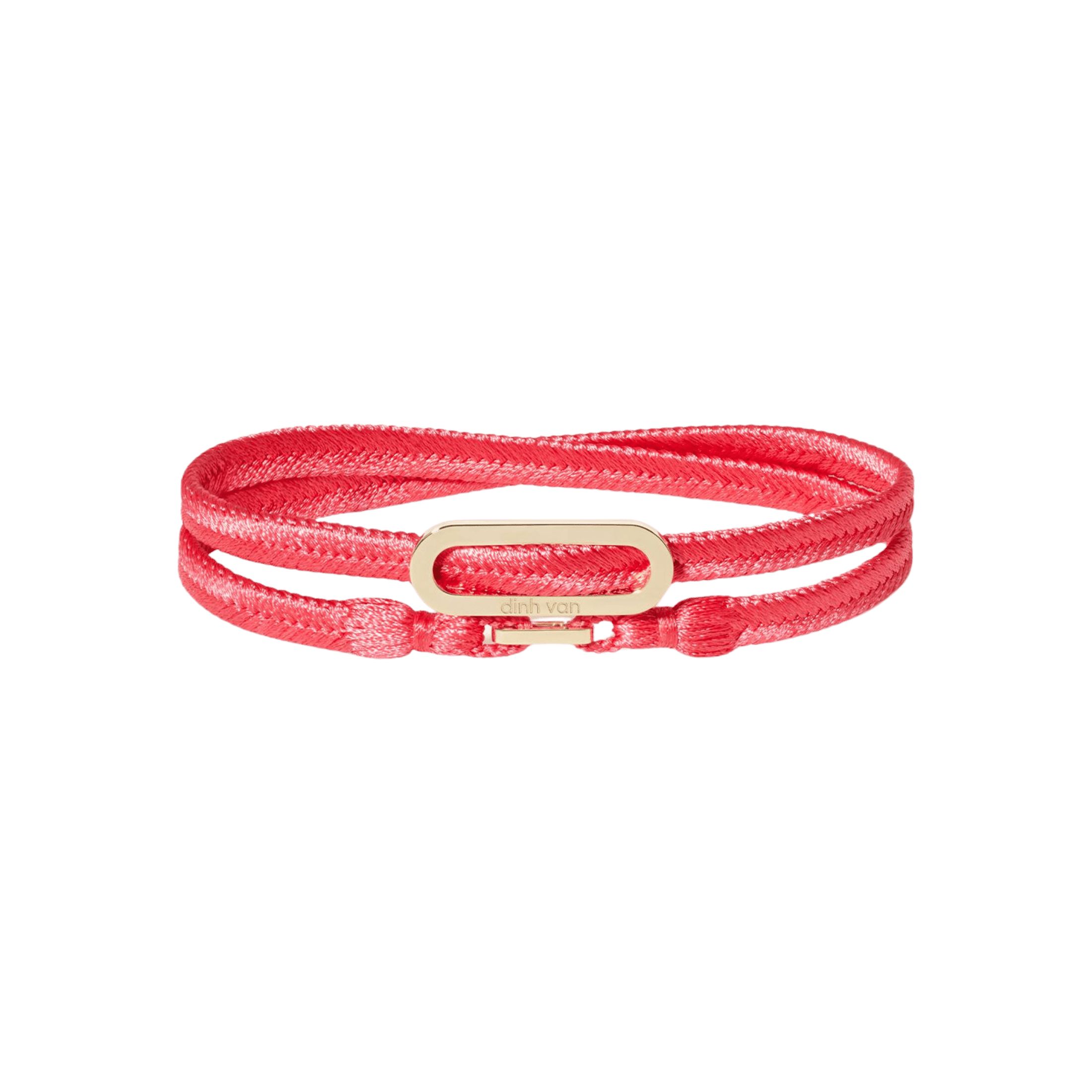 Bracelet double-tour dinh van Maillon L en or jaune sur bracelet tissé rose