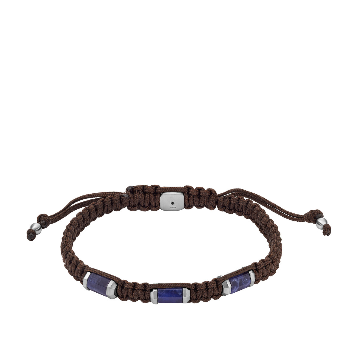 Bracelet FOSSIL acier cordon brun et sodalites