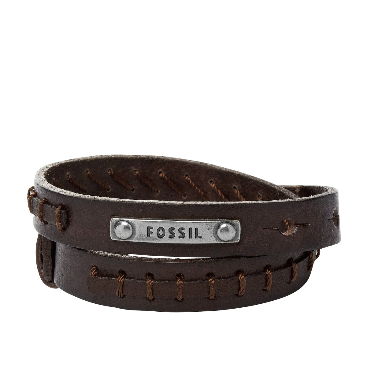 Bracelet FOSSIL acier cuir marron