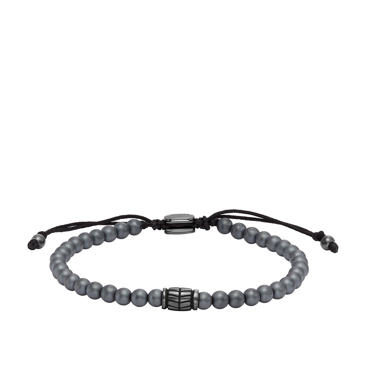 Bracelet FOSSIL acier inoxydable cordon noir hématites