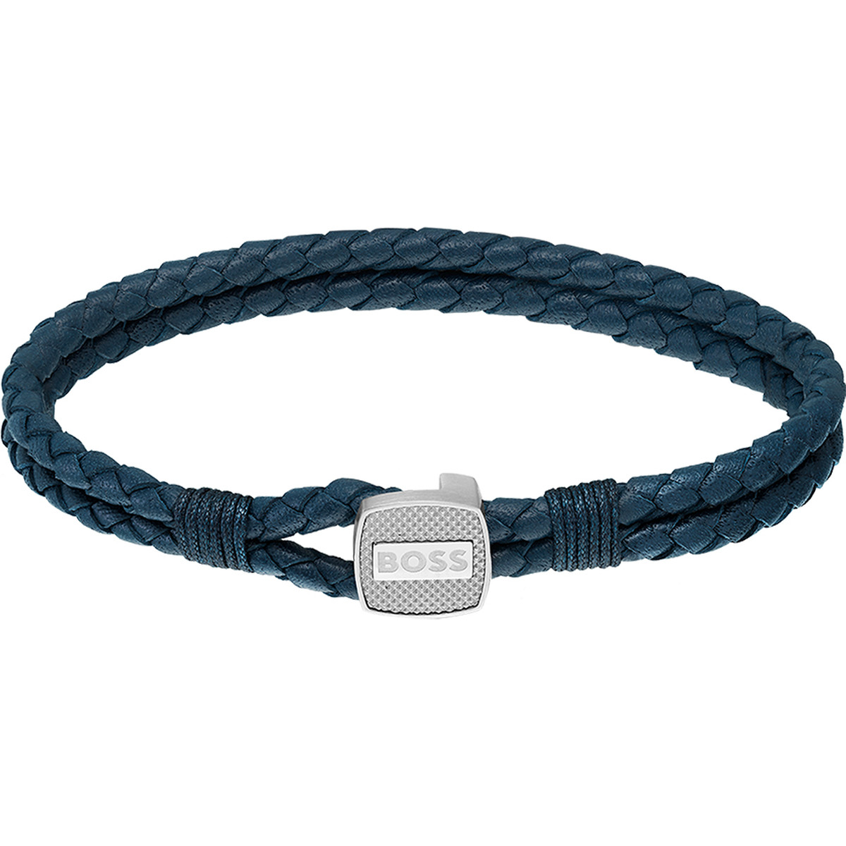 Bracelet homme Boss cuir noir acier 19 cm