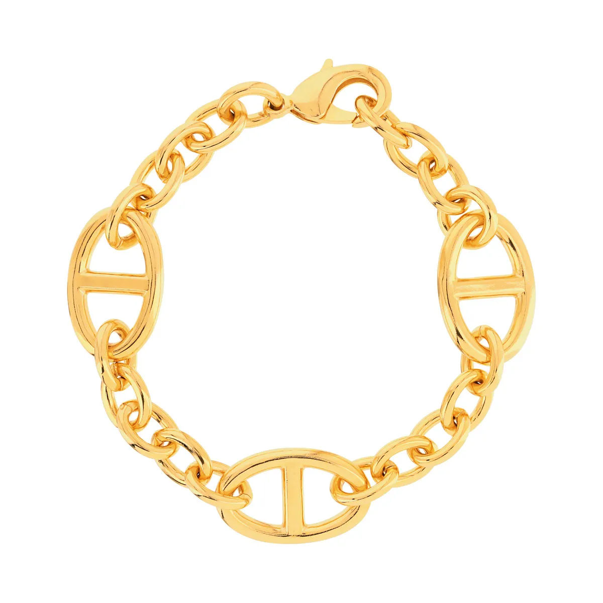 Bracelet plaqué or 20 cm maille marine alternée et maillons ronds