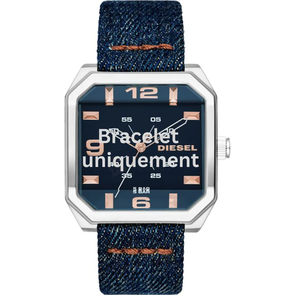 Bracelet textile sur cuir bleu Diesel - FLAT TOP / DZ1825