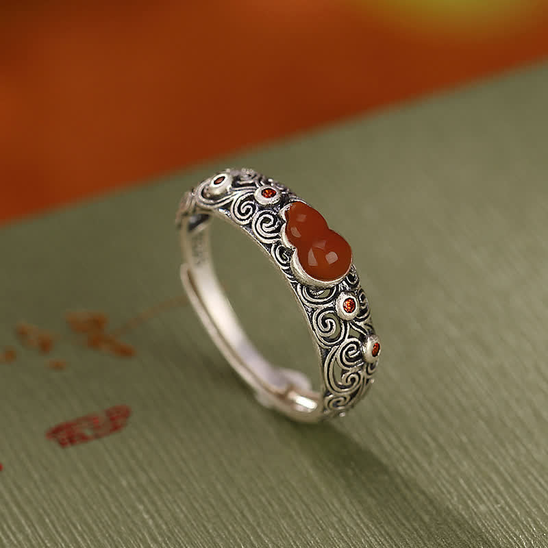 Bague de bénédiction en argent sterling 925 avec agate rouge et jade cyan