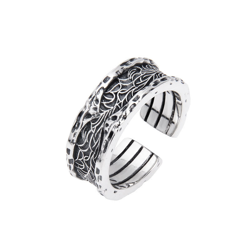 Bague ajustable en argent sterling 925 Buddha Stones et motif floral rétro de la dynastie Tang