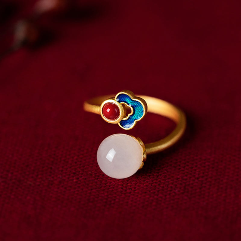 Bague porte-bonheur en jade blanc avec nuage de bon augure