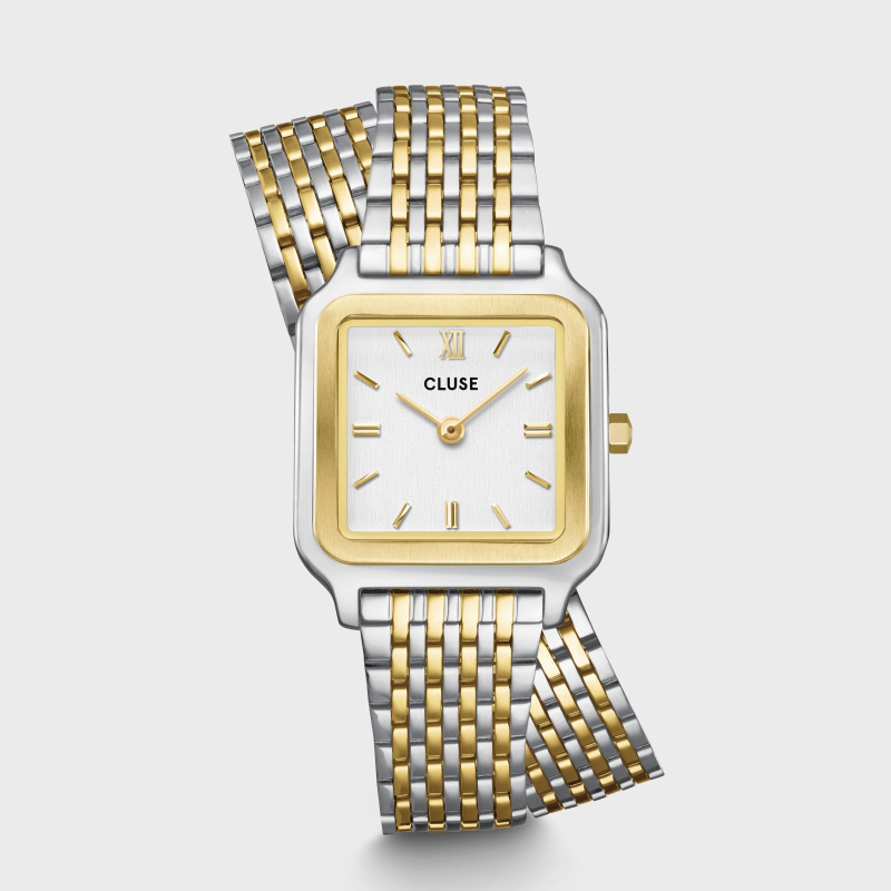 Cluse - Montre Femme Gracieuse Petite blanche avec bracelet en acier bicolore - Ref CW11814