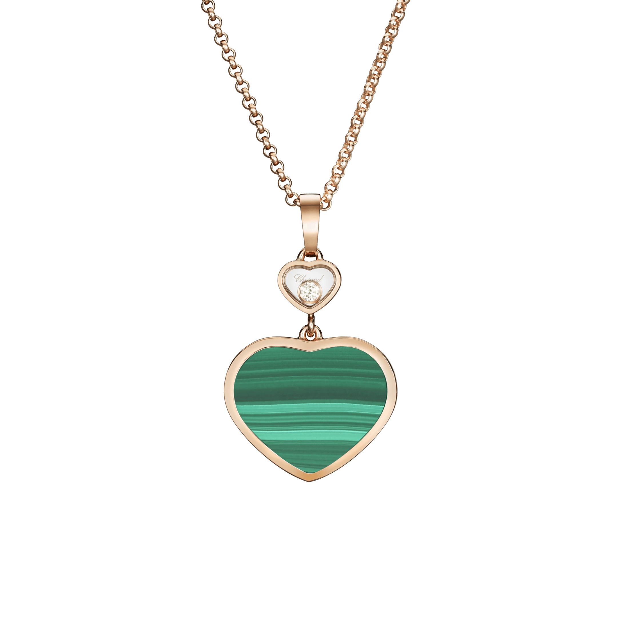 Collier Chopard Happy Hearts en or rose, diamant et malachite