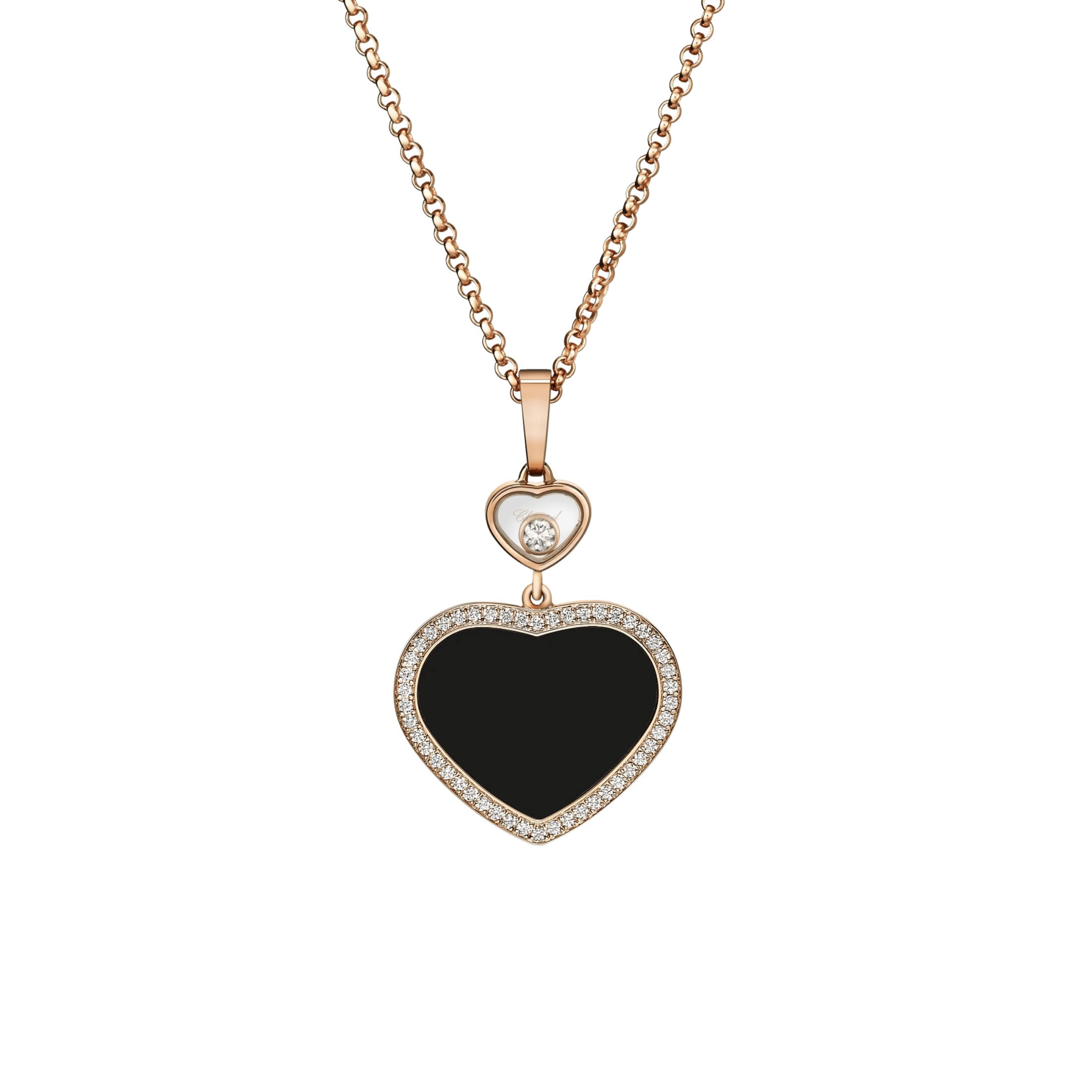 Collier Chopard Happy Hearts en or rose, onyx et diamants