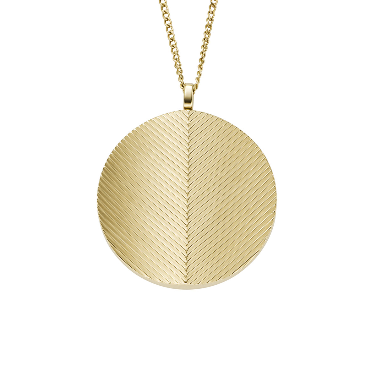 Collier FOSSIL acier inoxydable doré pendentif rond porte photo 40cm