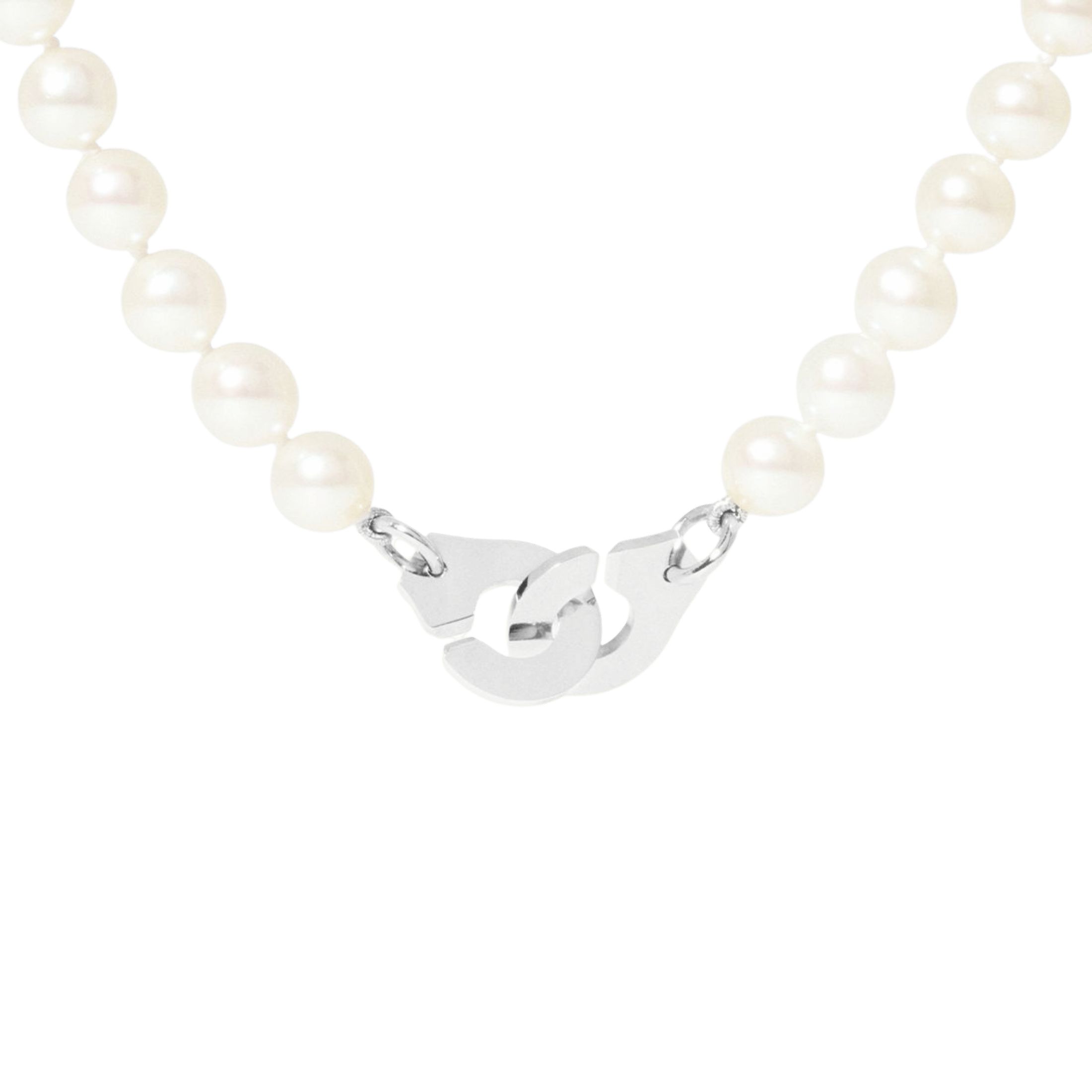 Collier Menottes dinh van PM en or blanc et perles d'eau douce