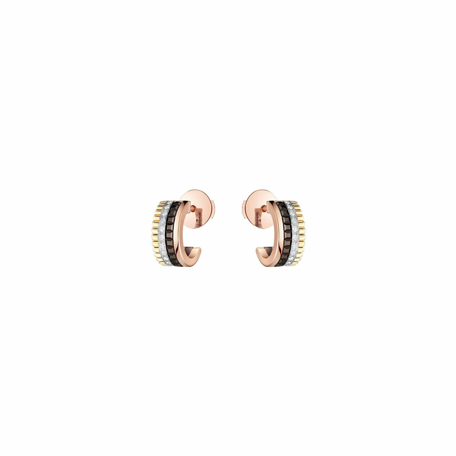 Achat Boucles d'oreilles créoles Boucheron Quatre Classique en or jaune, rose et blanc, PVD marron et diamants