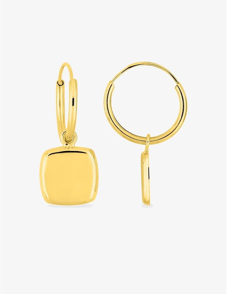 Créoles or 375 ‰ jaune pendentif carré rond SO OR