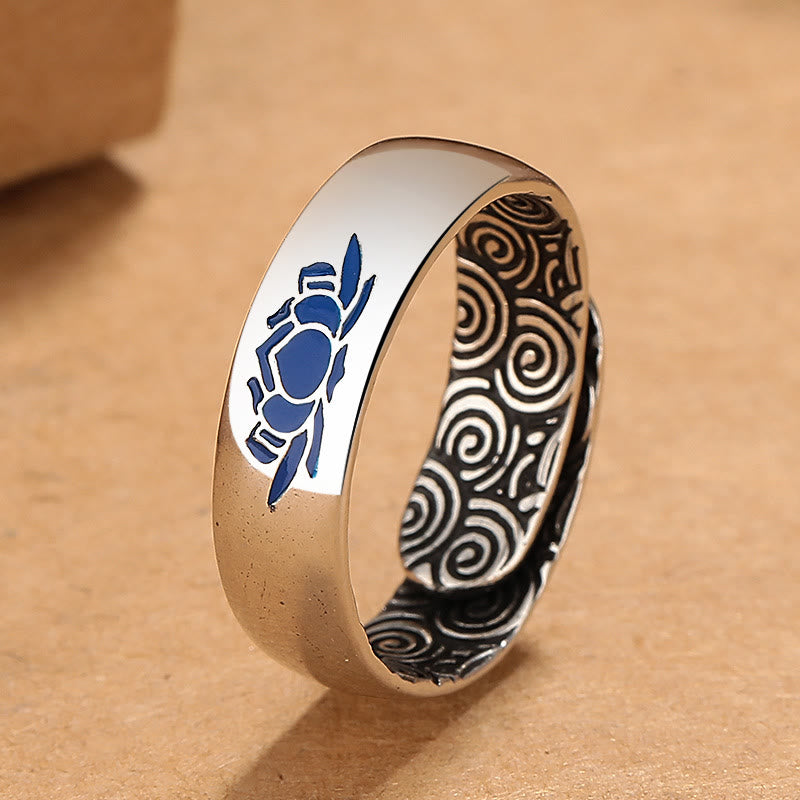 Bague d'illumination en cuivre avec lotus bleu Buddha Stones et nuages de bon augure