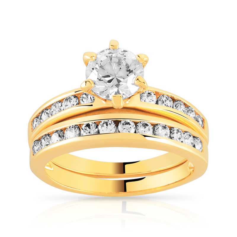 Ensemble de 2 bagues plaqué or zirconias