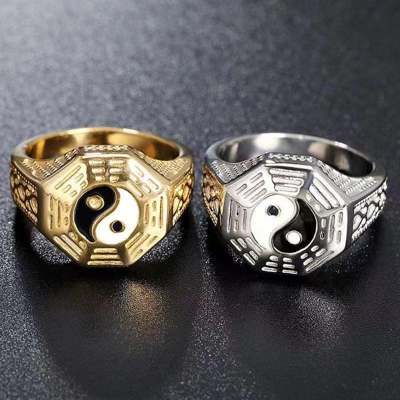 Bague porte-bonheur en cuivre avec symbole Yin Yang