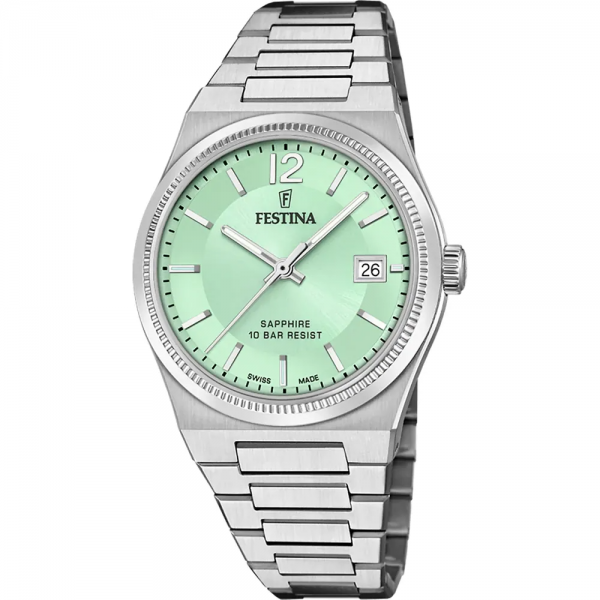 Festina - Montre Femme Swiss Made - Cadran vert clair - Bracelet acier - Ref F20035/3