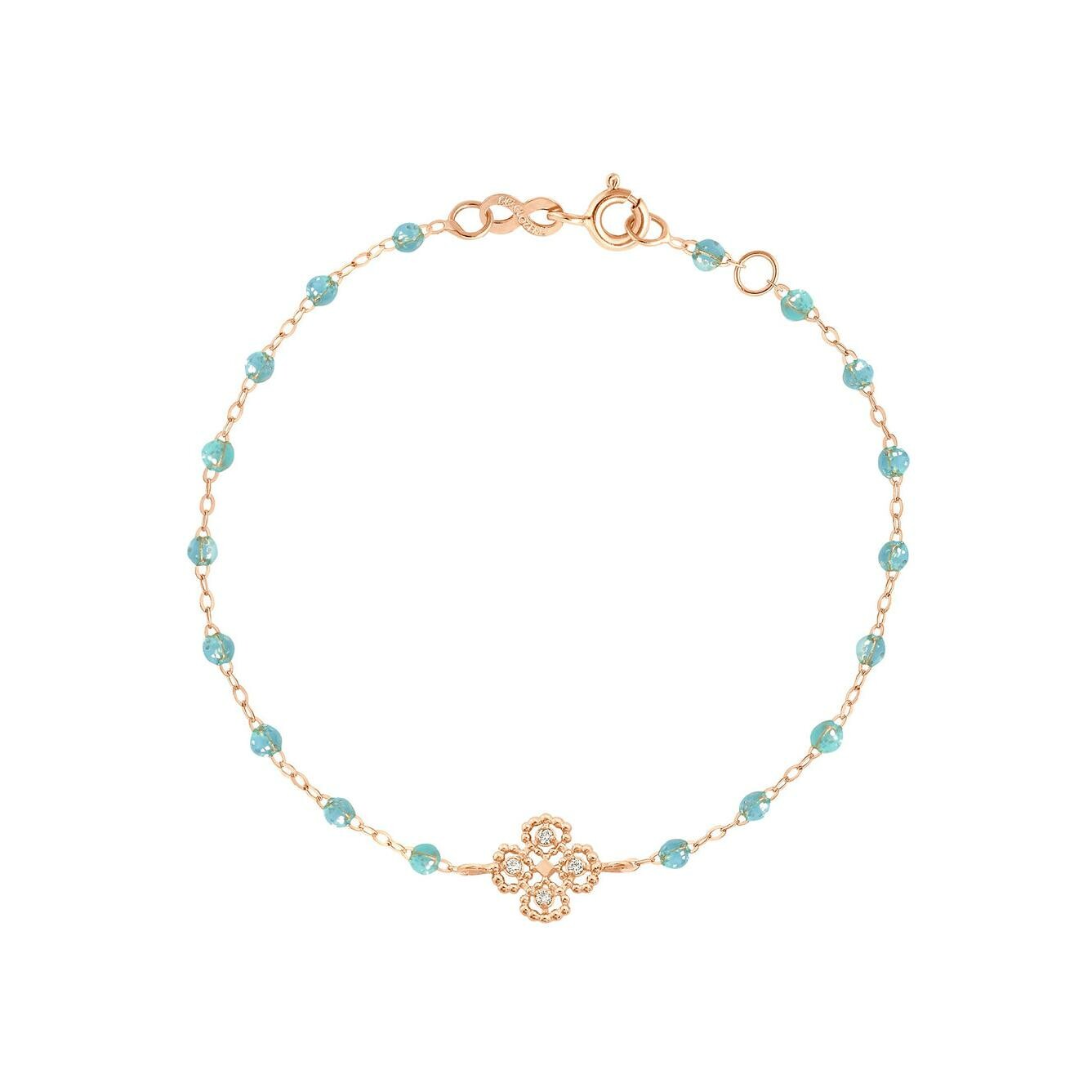 Achat Bracelet Gigi Clozeau Lucky Trèfle en or rose, résine aqua et diamants, taille 17cm