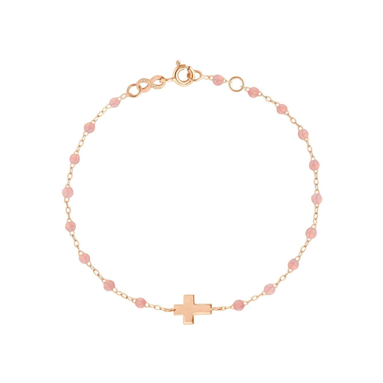 Achat Bracelet Gigi Clozeau Croix en or rose et résine Blush, taille 17cm