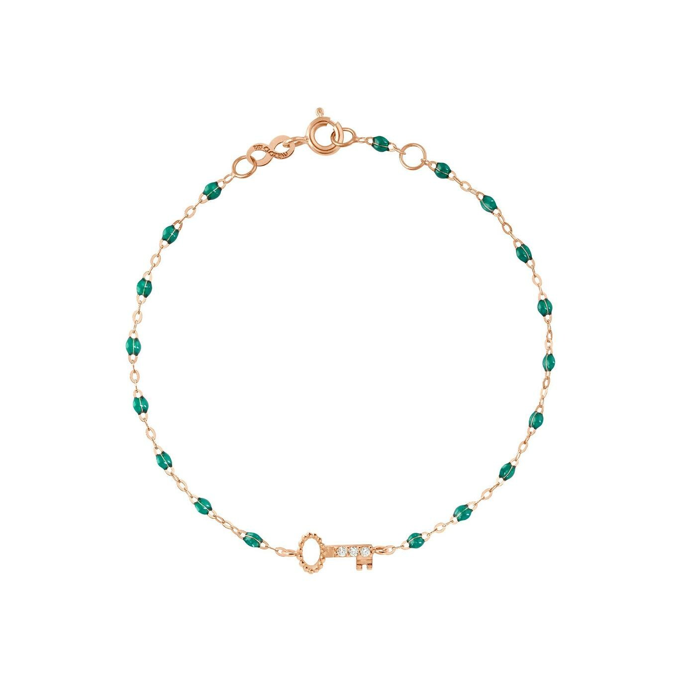 Achat Bracelet Gigi Clozeau Clé en or rose, résine vert émeraude et diamants, taille 17cm