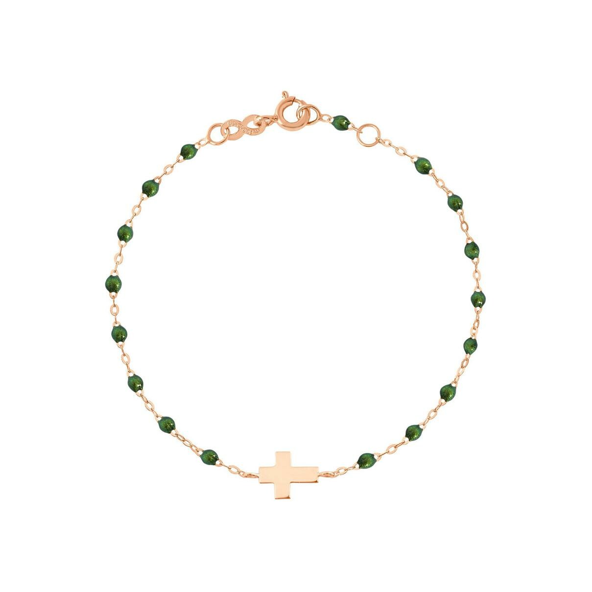 Achat Bracelet Gigi Clozeau Croix en or rose et résine scarabée, taille 17cm