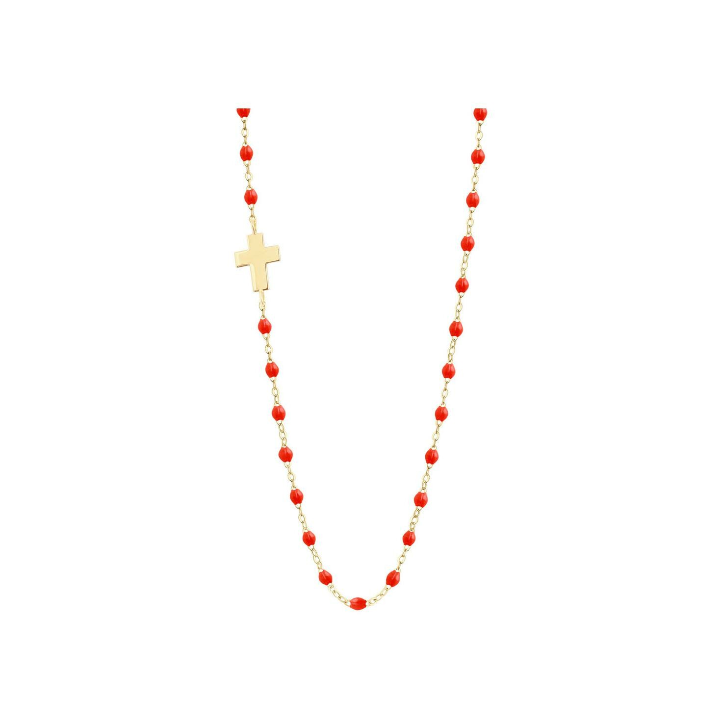 Collier Gigi Clozeau Croix en or jaune et résine corail, taille 42cm