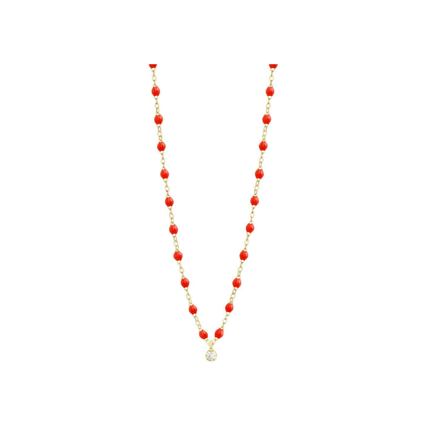 Collier Gigi Clozeau Gigi Suprême en or jaune, résine corail et diamants, taille 42cm