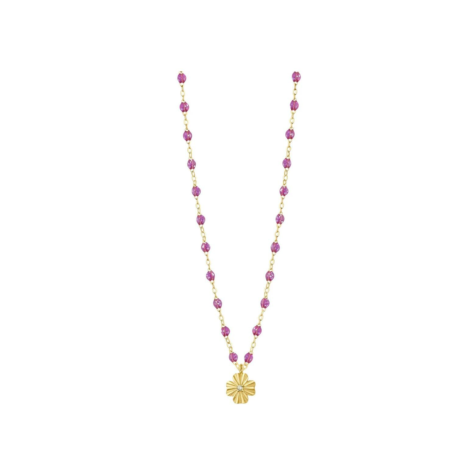 Collier Gigi Clozeau Trèfle Lumière en or jaune, résine galaxy et diamant, 42cm