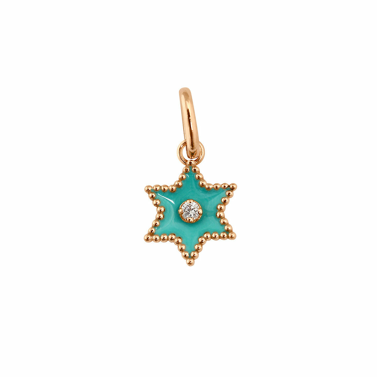 Achat Pendentif Gigi Clozeau Etoile Star en or rose, résine turquoise vert et diamant