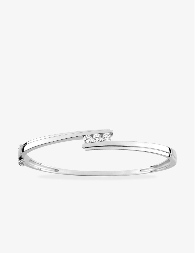 Jonc ouvrant en argent 925 ‰ rhodié et oxydes de Zirconium SO OR