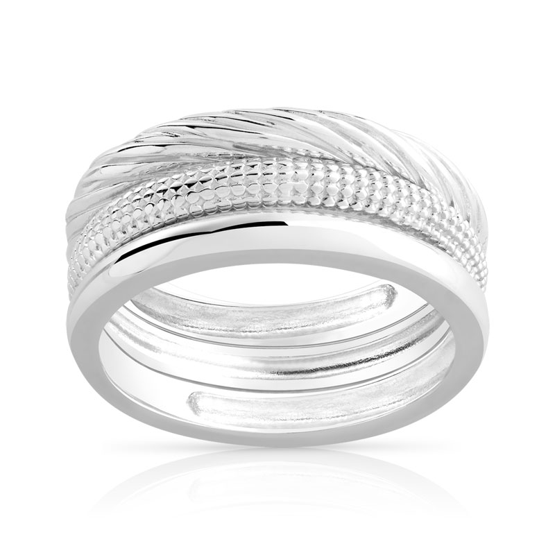 Lot de 3 bagues argent 925 poli anneaux torsadés et perlés