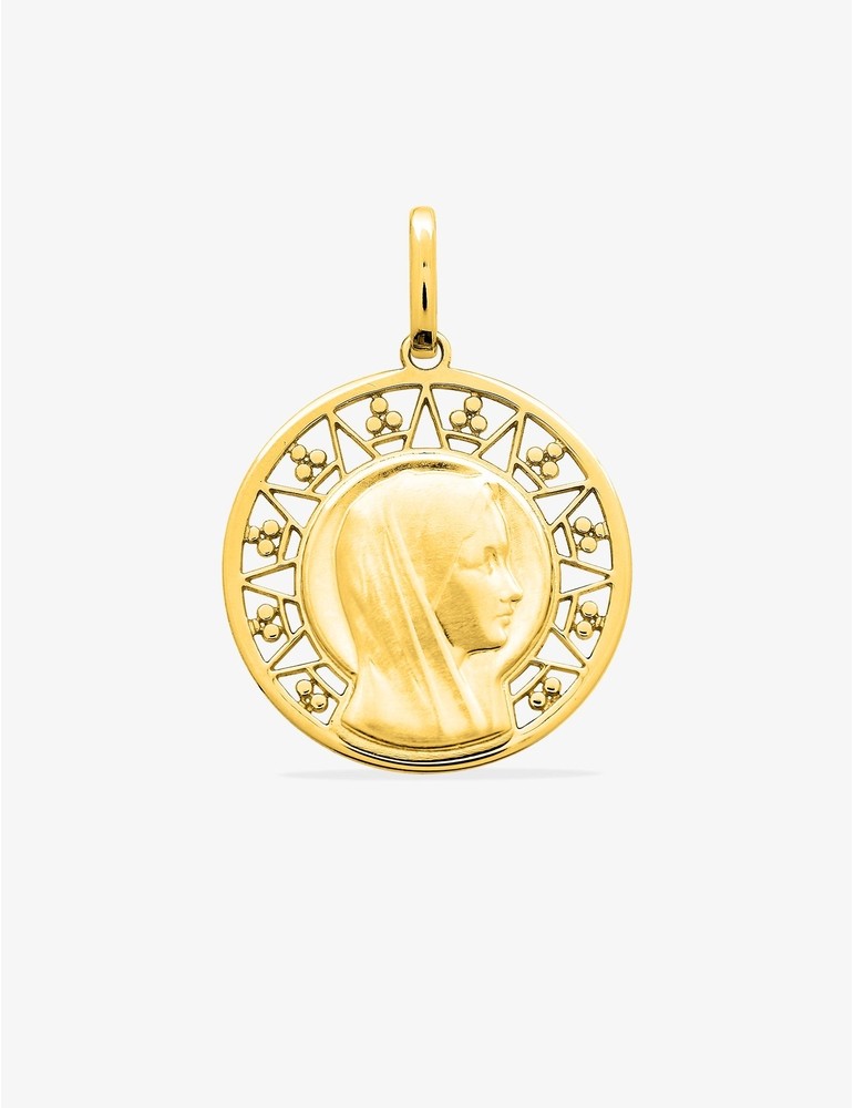 Médaille ronde Vierge sur vitrail or jaune 750‰ SO OR