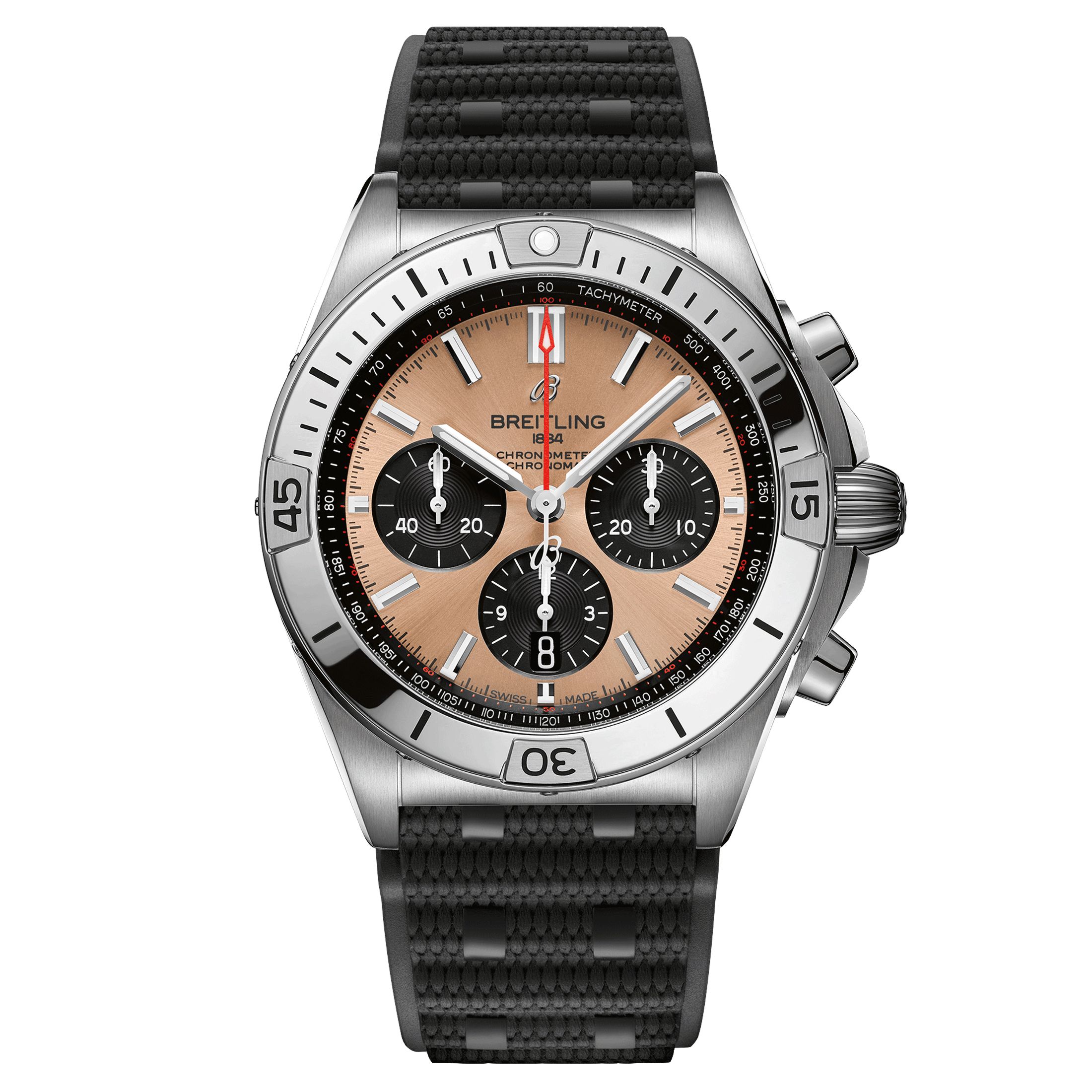 Montre Breitling Chronomat B01 Chronograph automatique cadran cuivre bracelet caoutchouc noir 42 mm