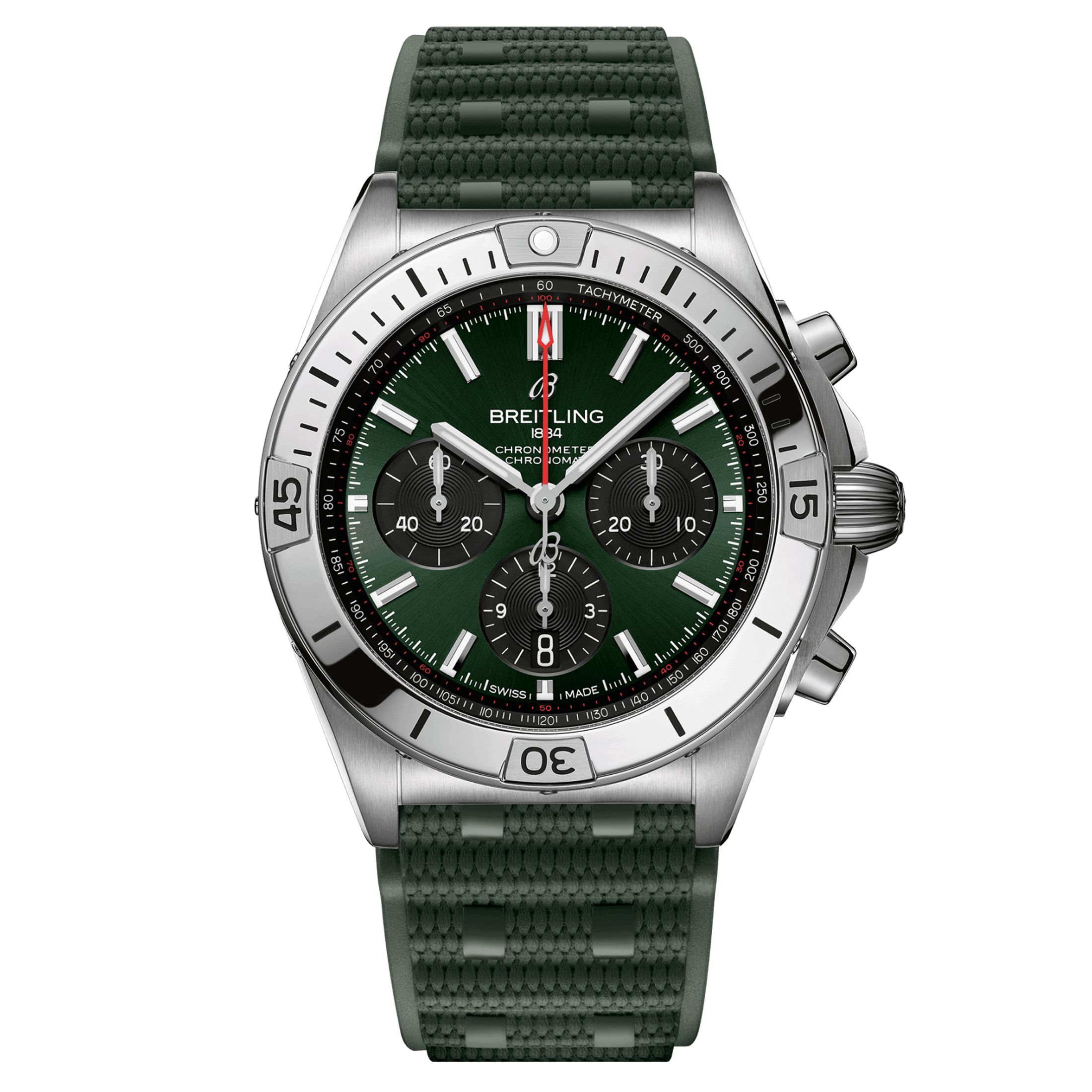 Montre Breitling Chronomat B01 Chronograph automatique cadran vert bracelet caoutchouc vert 42 mm