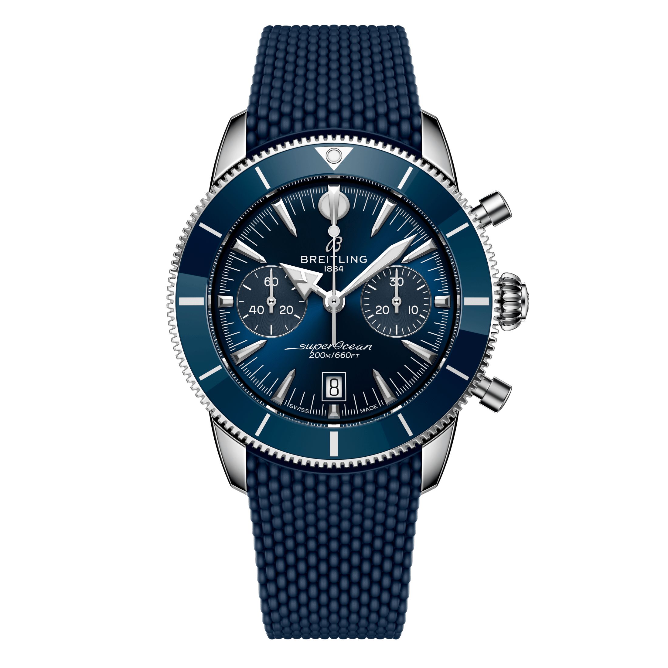 Montre Breitling Superocean Heritage B01 Chrono automatique cadran bleu bracelet caoutchouc 42 mm