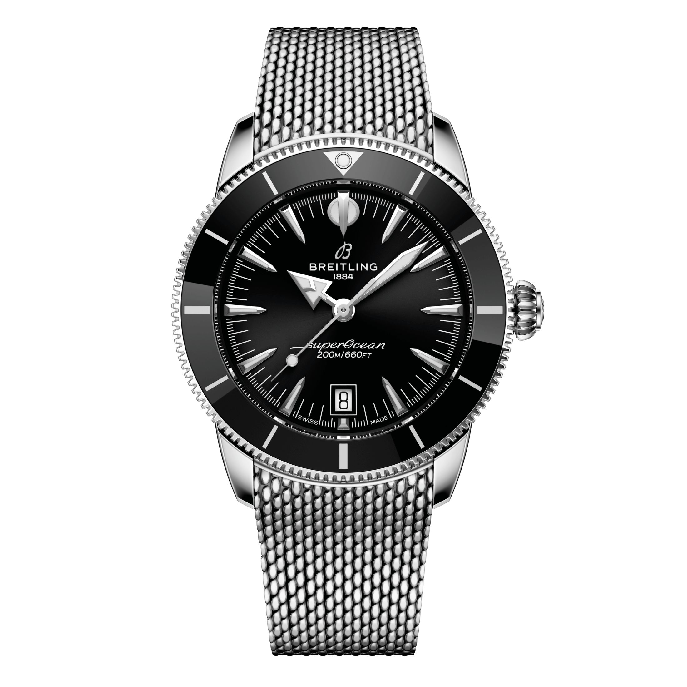 Montre Breitling Superocean Heritage B31 automatique cadran noir bracelet maille milanaise 42 mm