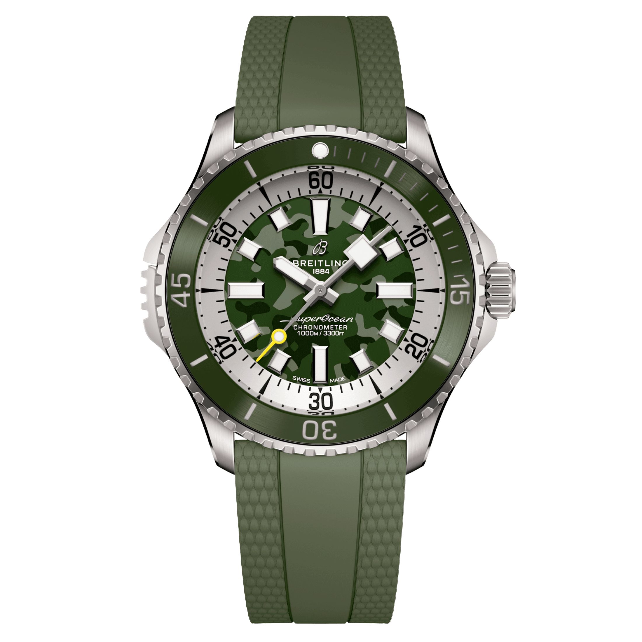 Montre Breitling Superocean Super Diver automatique cadran vert camouflage bracelet caoutchouc vert 46 mm