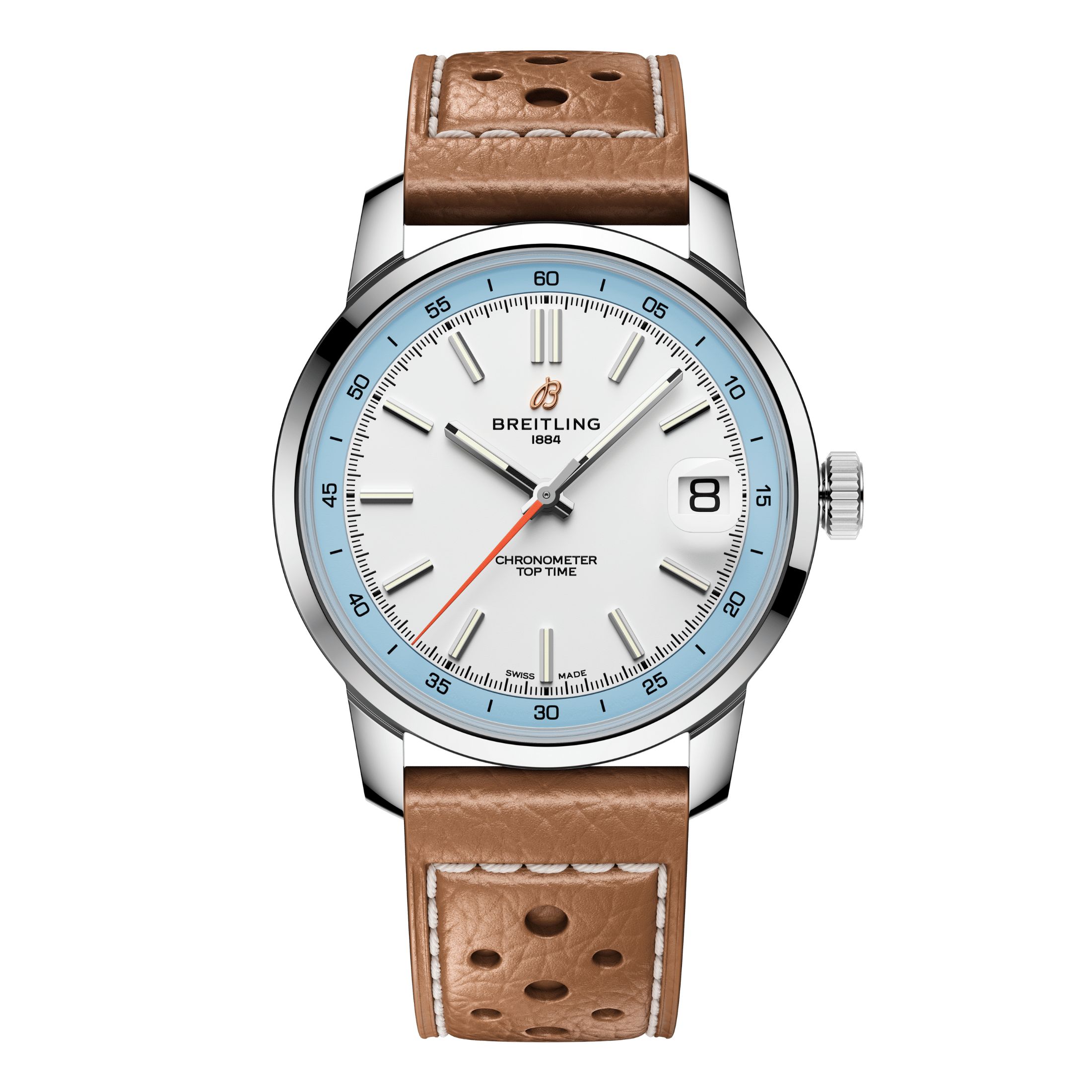 Montre Breitling Top Time B31 automatique cadran blanc bracelet cuir 38 mm